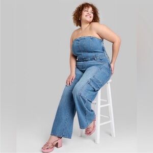 Wild Fable Strapless Denim Cargo Jumpsuit